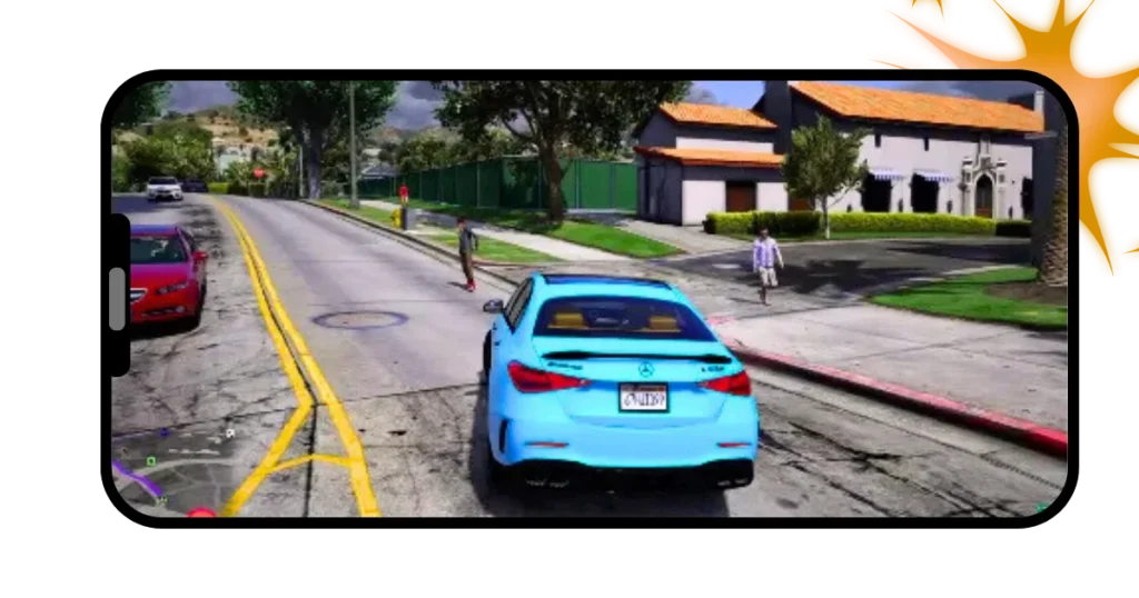 A picture of cars, road, trees, and a house, showing stunning graphics of the mod GTA Mzansi