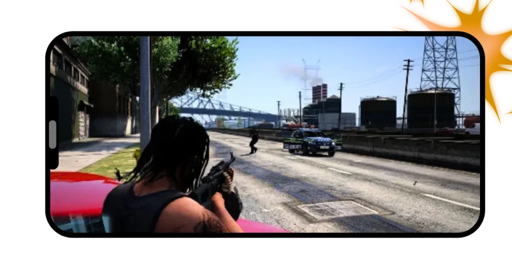 Screenshot of a criminal shooting a policeman in GTA Mzansi OBB File